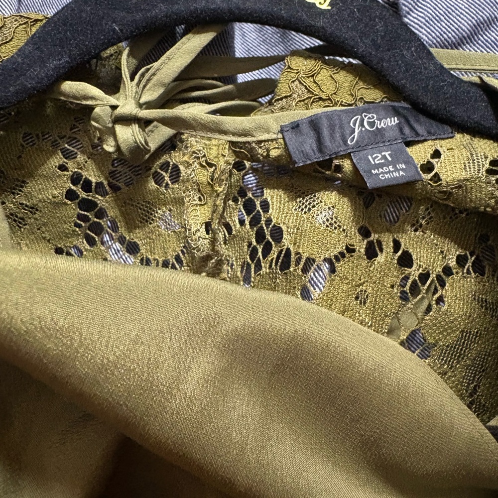 J. Crew Olive Lace Top 12T - Picture 8 of 9